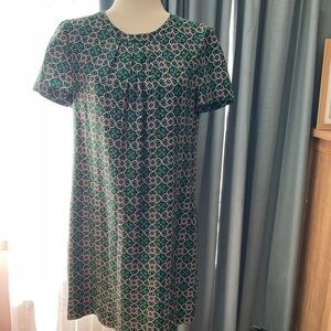J. Crew Silk Green Geometric Short-Sleeve Shift Dress